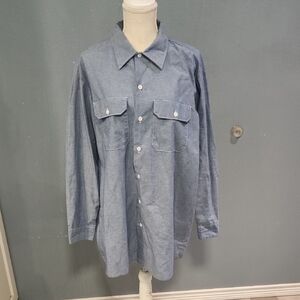 Dickies Vintage 90's Denim Chambray Long Sleeve ButtonDown Shirt USA Made Cotton